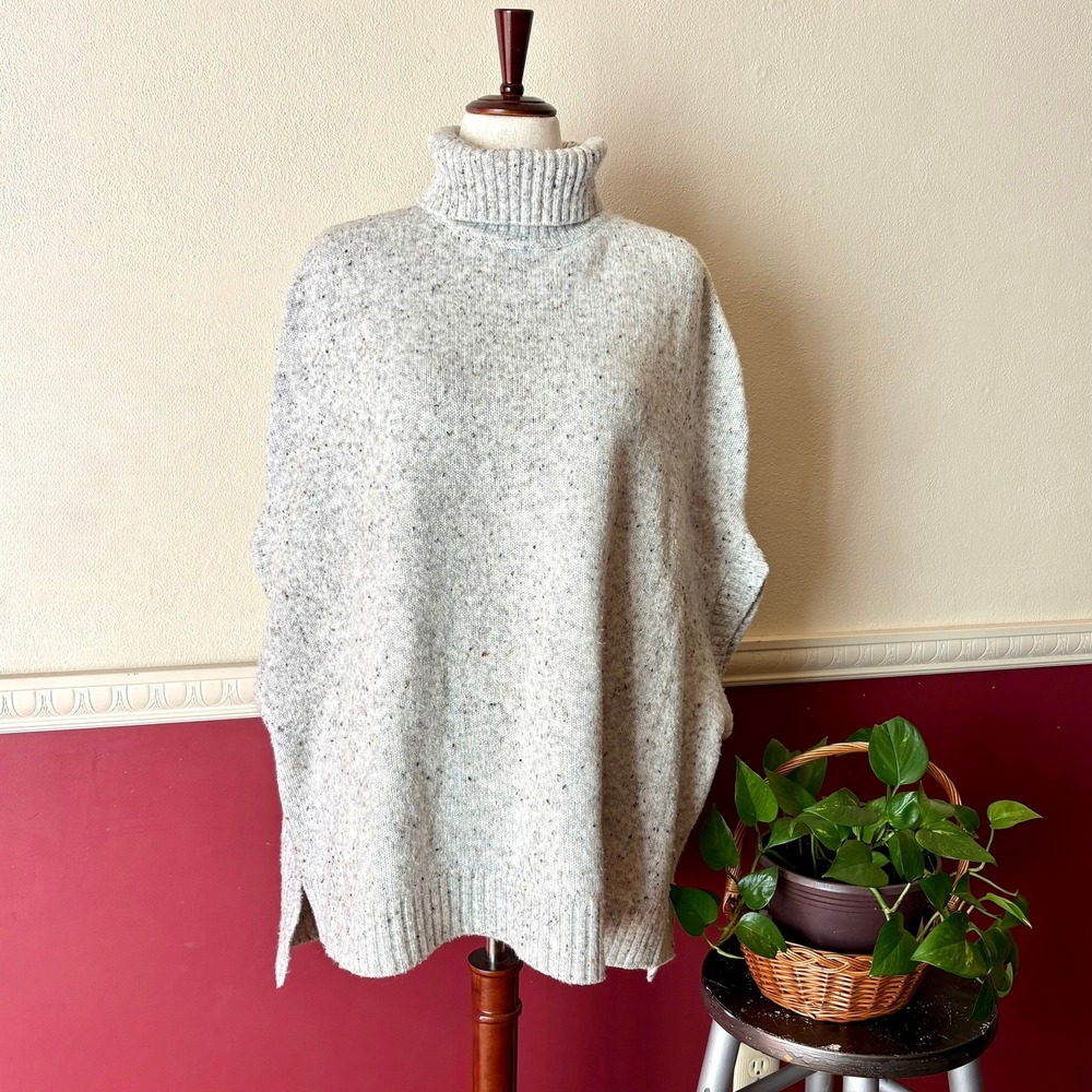 Bishop + Young Anthropologie Gray Speckled Turtleneck Poncho Sweater L Oversized